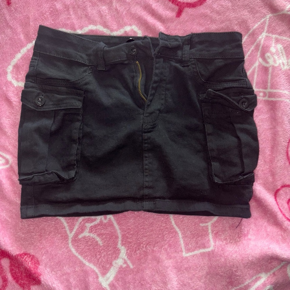 Black Cargo Mini Skirt